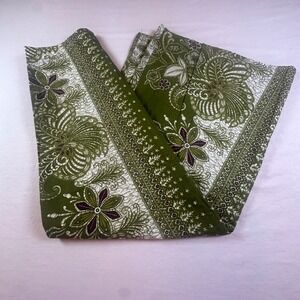Bulldog Olive Green White Batik Floral Cotton Maxi Skirt SZ 5/6 Boho Made India